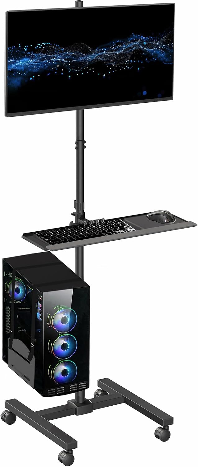 Black Rolling Computer Cart Wi - огляд і ціна Adjustable Monitor Mount