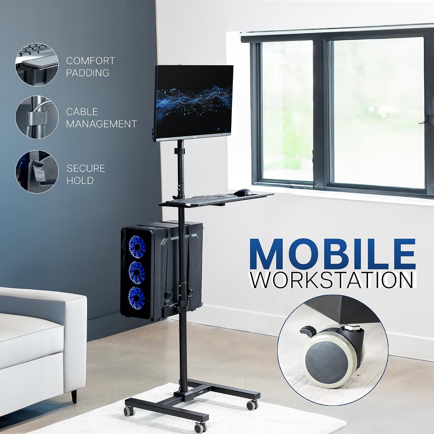 Black Rolling Computer Cart Wi - огляд і ціна Adjustable Monitor Mount