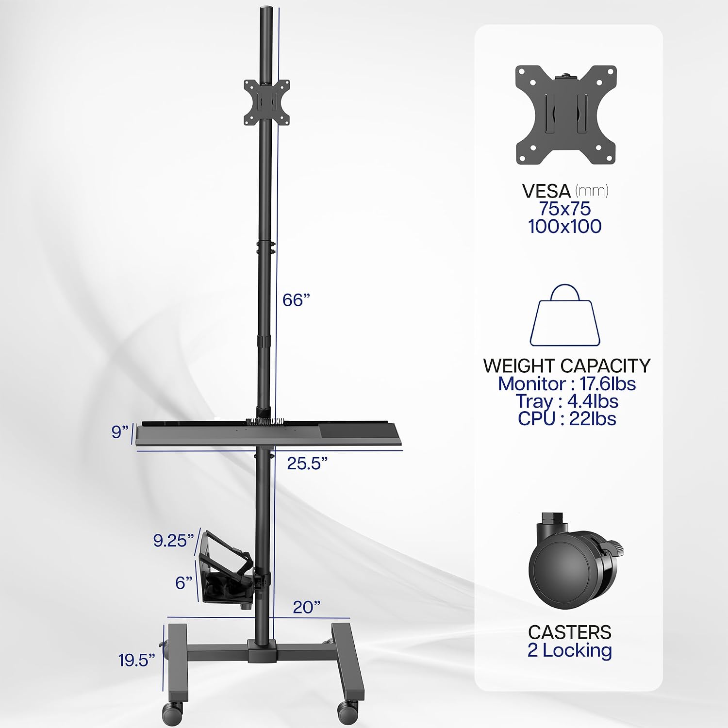 Black Rolling Computer Cart Wi - огляд і ціна Adjustable Monitor Mount